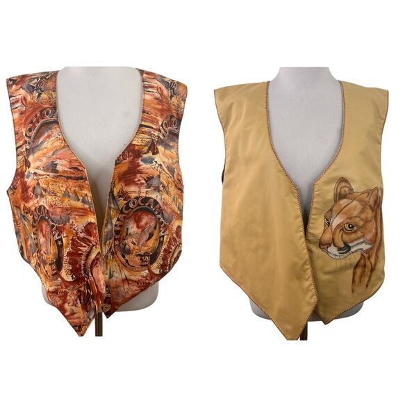 Chaco Canyon Hohokam Tucson AZ Native American Mountain Lion Reversible Vest - Picture 1 of 11